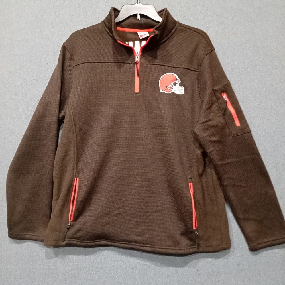 NFL Ultra Game Cleveland Browns Mens Large Brown Waffle Knit Quarter Zip Sweater